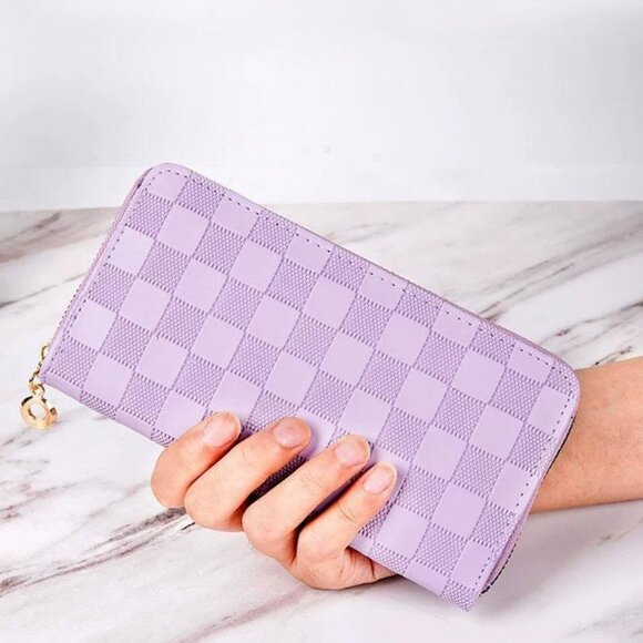 Trendy Vegan Leather Checkered Pattern Zipper Wallet by Zenana - Picture 10 of 16